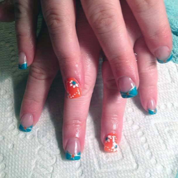 Blue And Orange Light Nails For Women