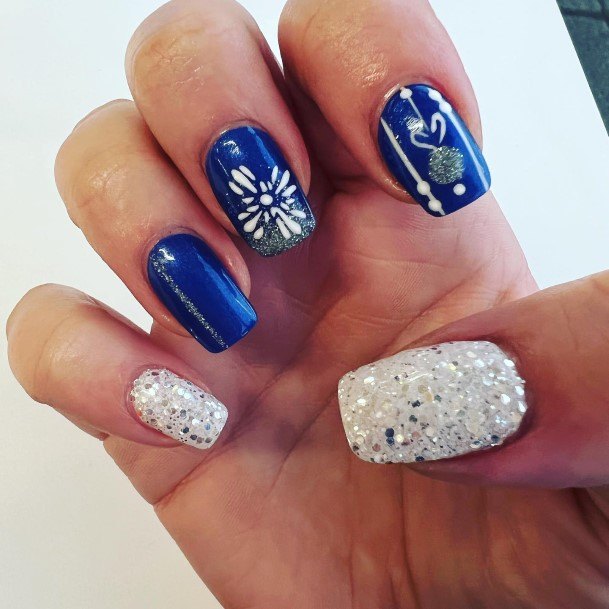 Blue And Silver Womens Feminine Blue And Silver Nails