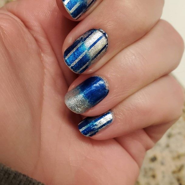 Blue And Silver Womens Nail Designs