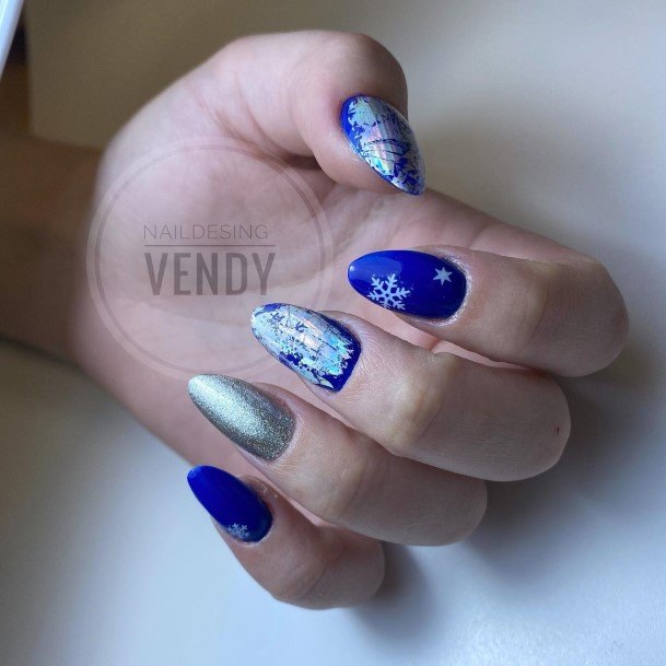 Blue And Silver Womens Nails