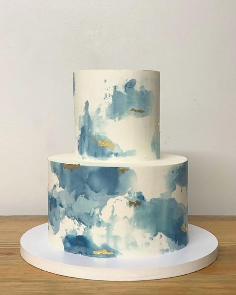 Blue And White Marble Art 2 Tier Wedding Cake