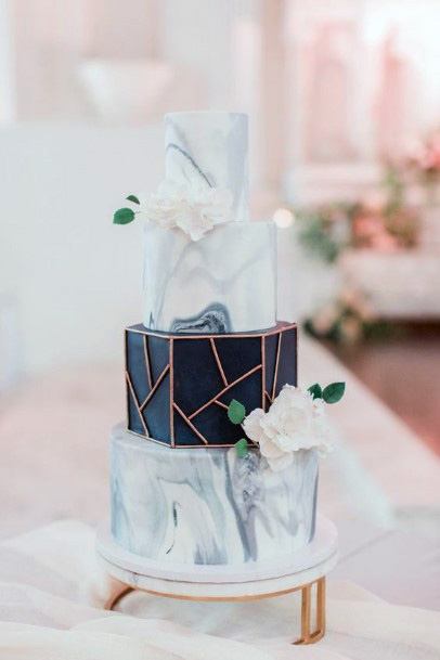 Blue And White Marble Wedding Cake With Black Accent