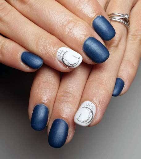 Blue And White Moon Nails Women