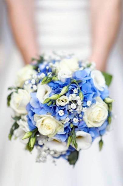 Blue And White Rose Wedding Bouquet