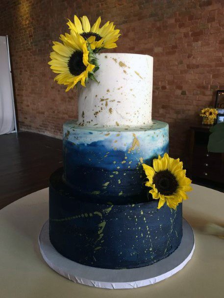 Blue And White Sunflower Wedding Cake Women