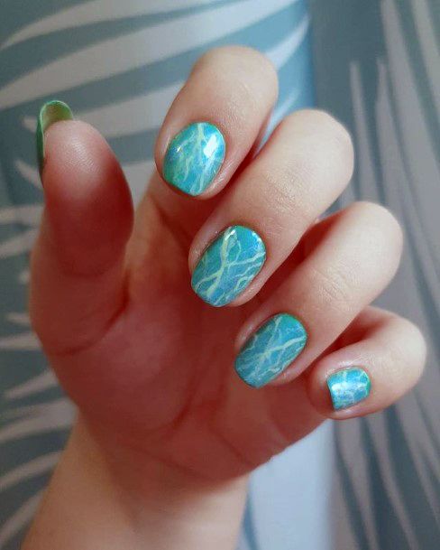 Blue And White Water Nails Women