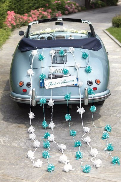 Blue And White Wedding Car Decorations