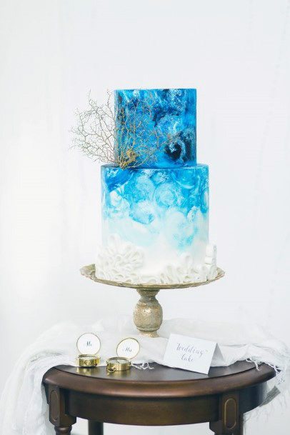 Blue And White Womens Beautiful Beach Wedding Cake