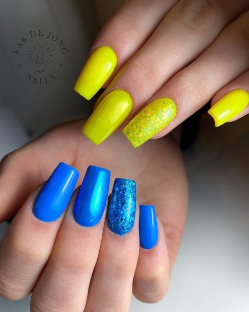 Blue And Yellow Girls Nail Ideas