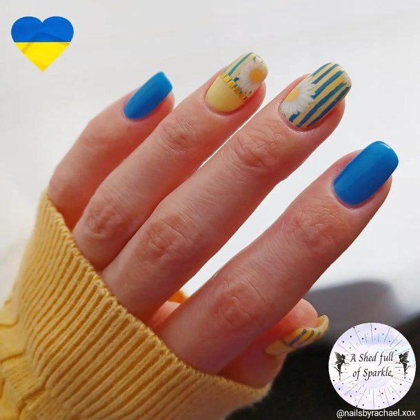 Blue And Yellow Nail For Ladies