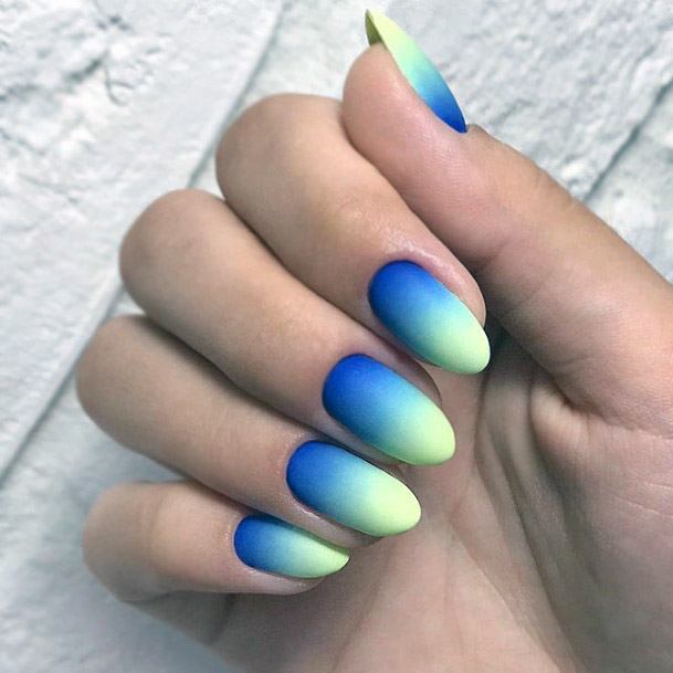Blue And Yellow Ombre Nails Women