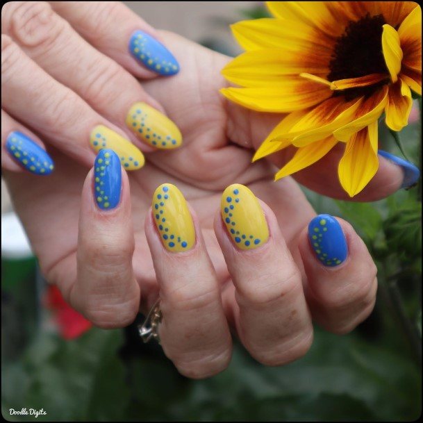 Blue And Yellow Womens Nail Ideas