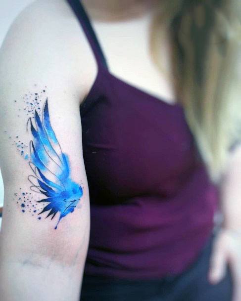 Blue Angel Wings Tattoo Womens Arms