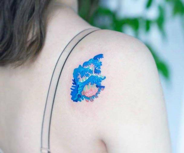 Blue Art Tattoo Womens Shoulders