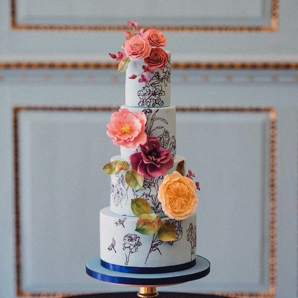 Blue Base Floral Wedding Cake