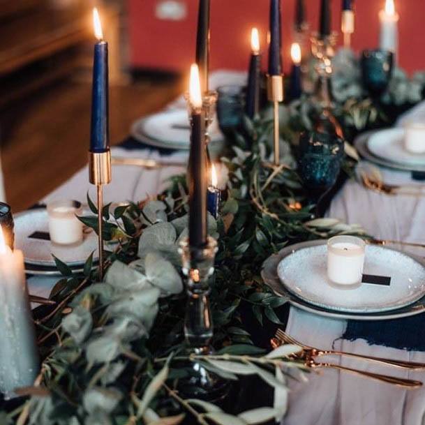 Blue Candles And Winter Wedding Flowers