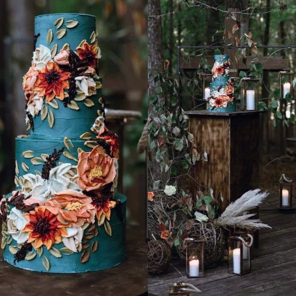 Blue Colored Wedding Fall Cake Women