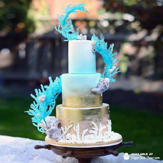 Blue Creepers Beach Wedding Cake Women