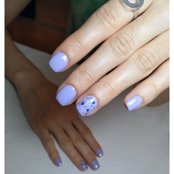 Blue Dots Pattern On Light Purple Nails