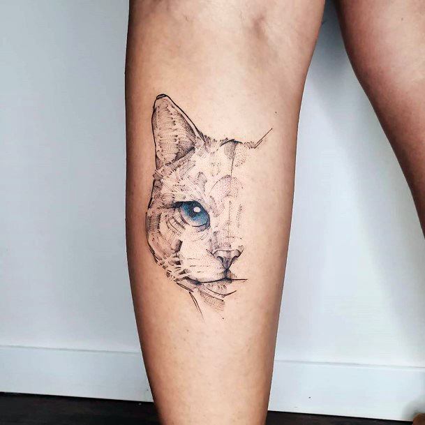 Blue Eyed Cat Tattoo For Women