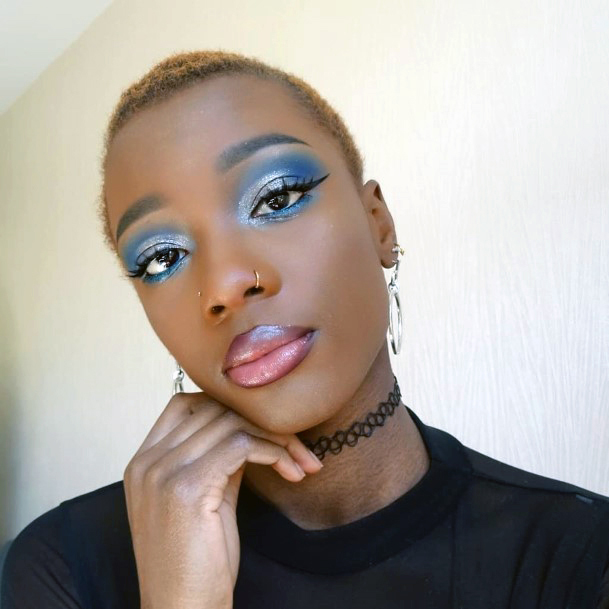 Blue Eyeshadow Speckled With Silver Women