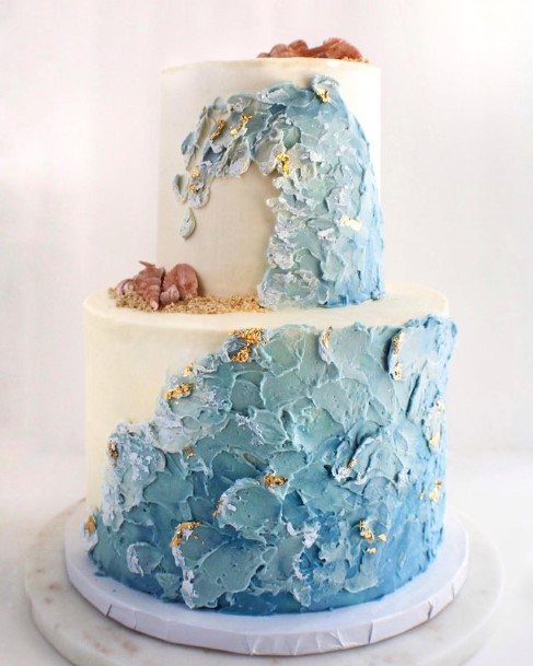 Blue Floral 2 Tier Wedding Cake