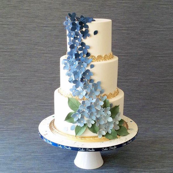 Blue Flowers Art On 3 Tier Wedding Cake Women