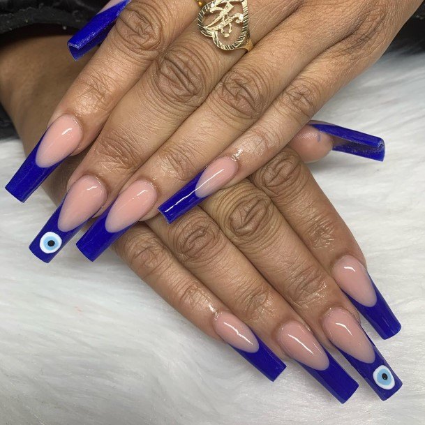 Blue French Tip Girls Nail Ideas