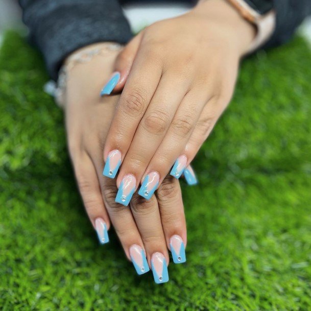 Blue French Tip Nail For Ladies