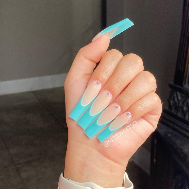 Blue French Tip Nails For Girls