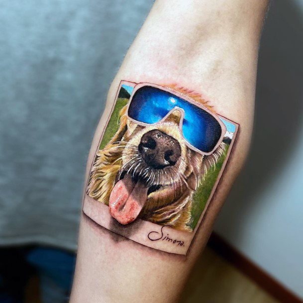 Blue Glasses On Dog Tattoo Women Polaroid Picture