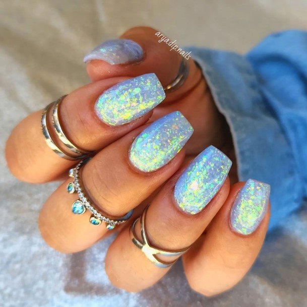 Blue Glitter Girls Nail Ideas