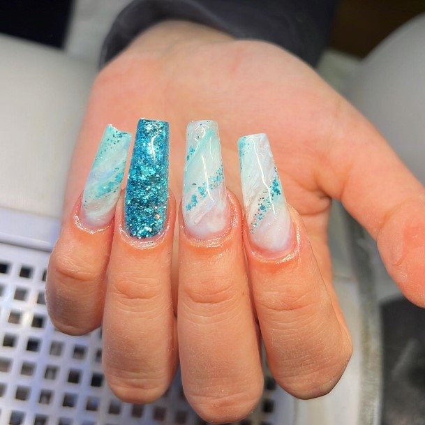 Blue Glitter Nail For Ladies