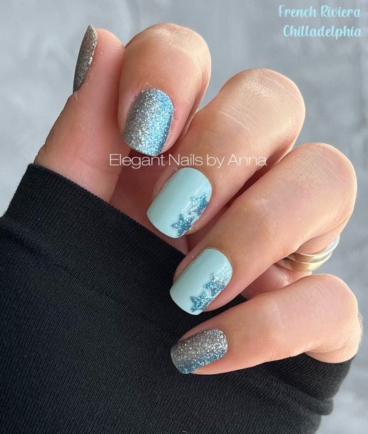 Blue Glitter Womens Nail Designs