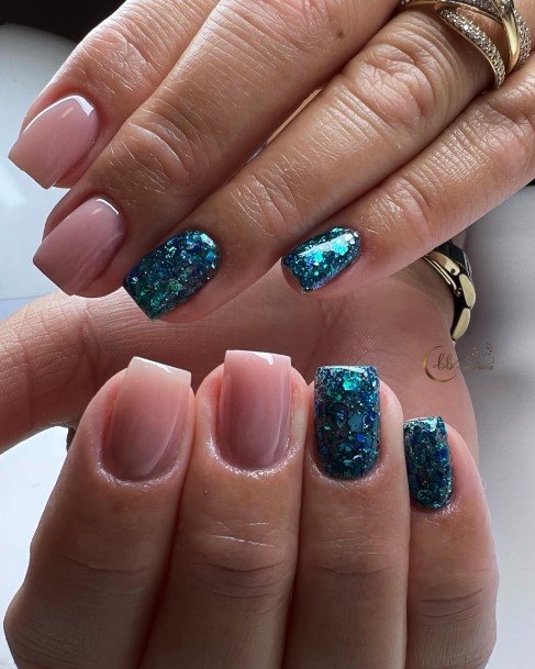 Blue Glitter Womens Nail Ideas