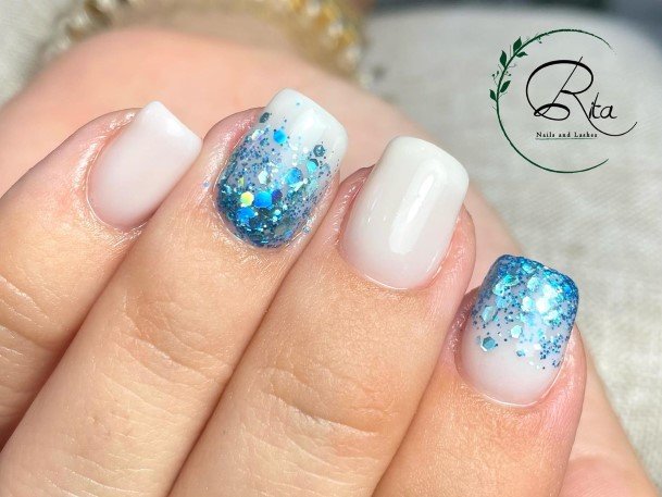 Blue Glitter Womens Nails