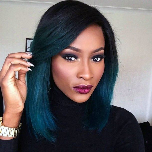 Blue Green Sleek Medium Hairstyles For Black Women