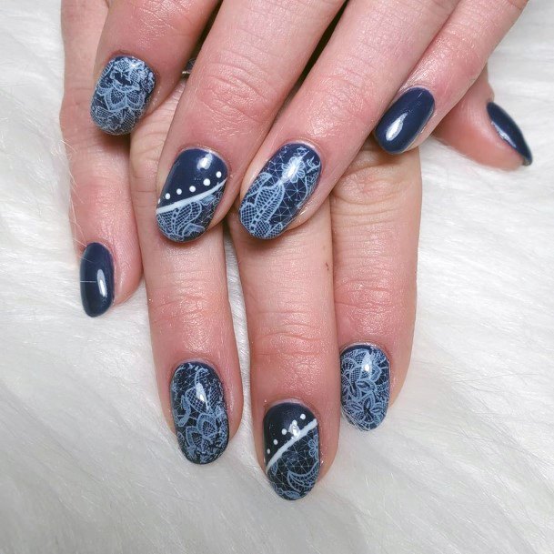 Blue Grey Art Work On Nails Women