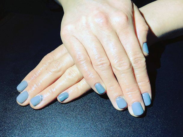 Blue Grey Matte Nails Women