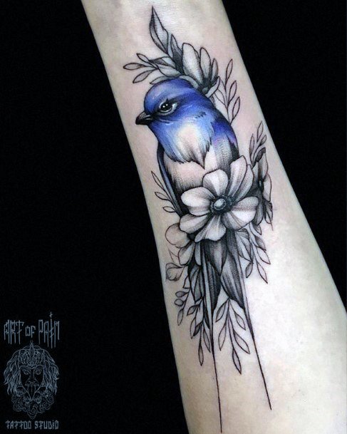 Blue Headed Bird Tattoo Womens Hands