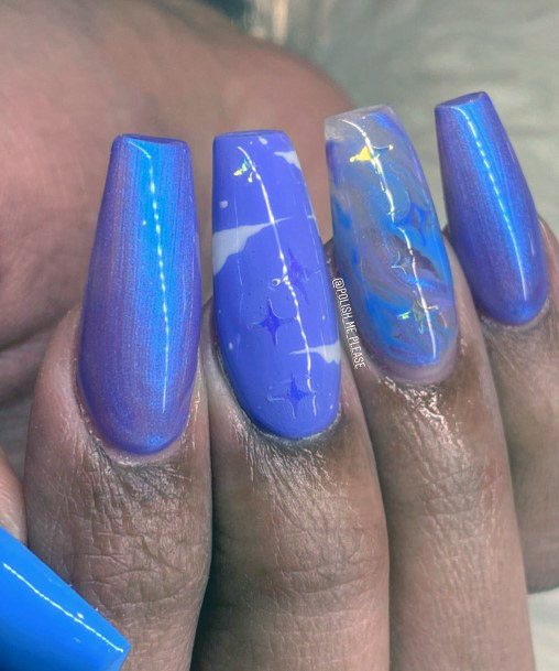 Blue Iridescent Nails Women