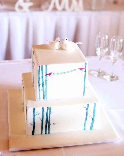 Blue Lined Art Square Wedding Cakes