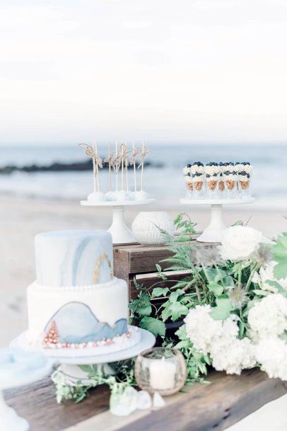 Blue Marble Cake With Ocean Background Beach Wedding Ideas