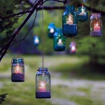 Blue Mason Jar Hanging Lanterns Wedding Decorations