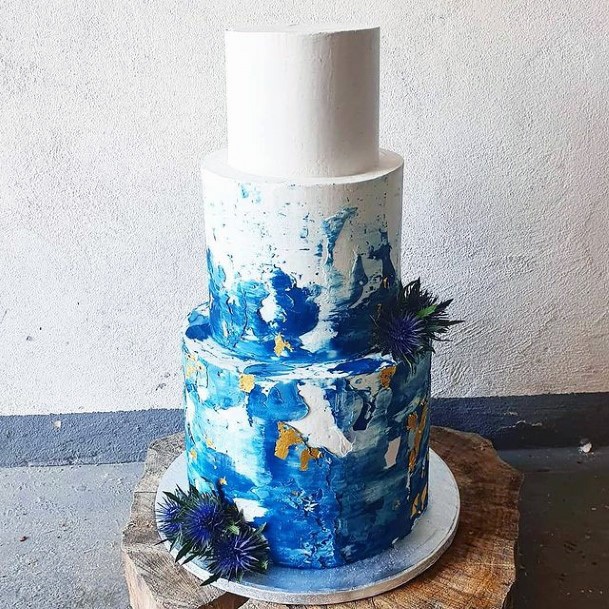 Blue Painted Wedding Cake