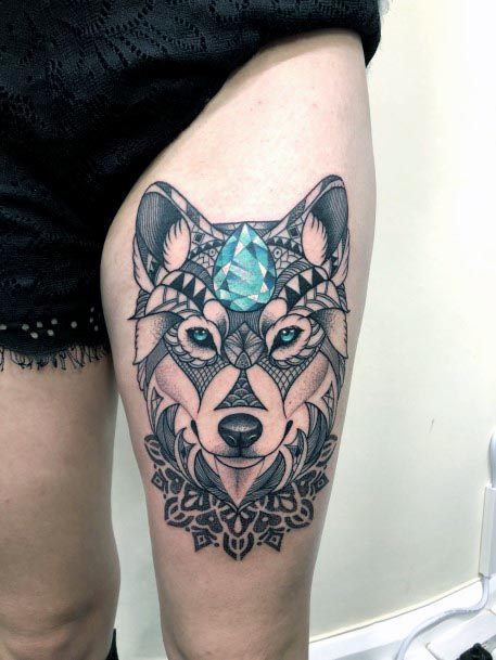 Blue Sapphire Clad Wolf Tattoo Arms