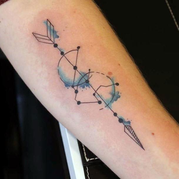 Blue Shaded Arrow Tattoo Womens Hands