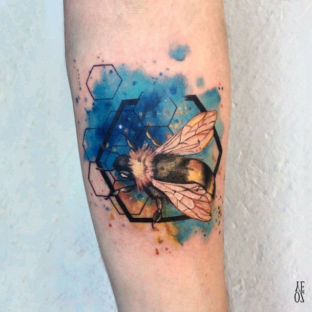 Blue Splashed Hive Tattoo Bee Women