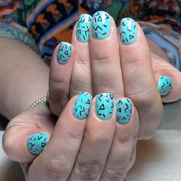 Blue Summer Nails With Stamp Art