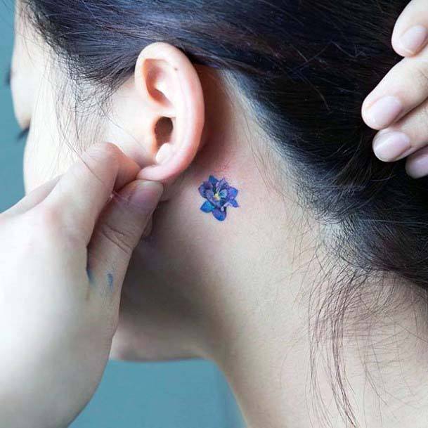 Blue Tattoo Behind The Ear Women